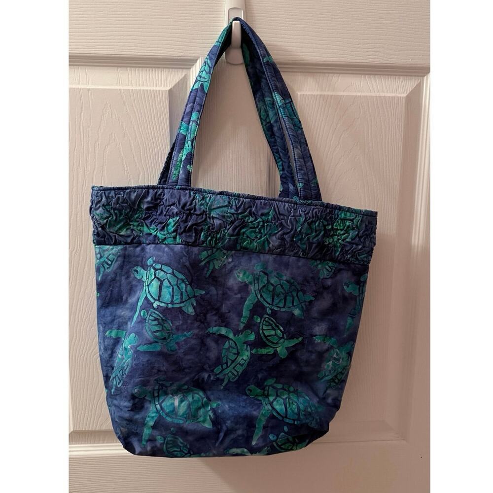 2 pc -Elizabeth Scovil Quilted Batik Turtle Tote Bag and Accessory Case USA Made